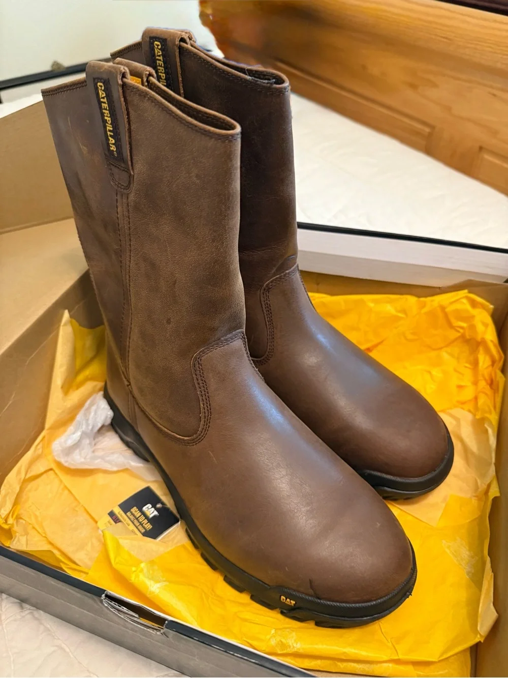 Caterpillar Men's Brown Slip-Resistant Work Pull-On Boots